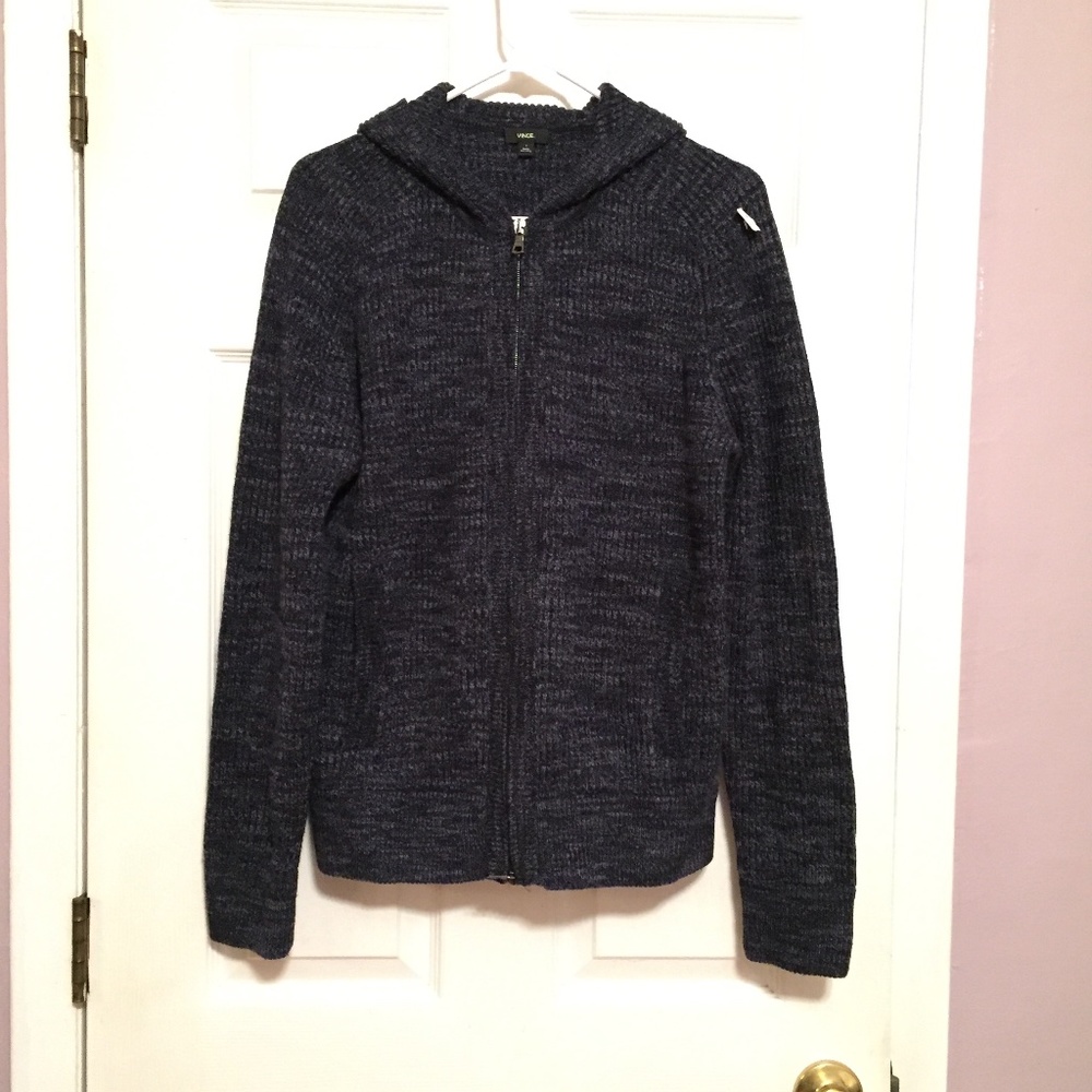 Vince Full Zip Blue Melange Wool  Cashmere Sweater Hoodie Sz S